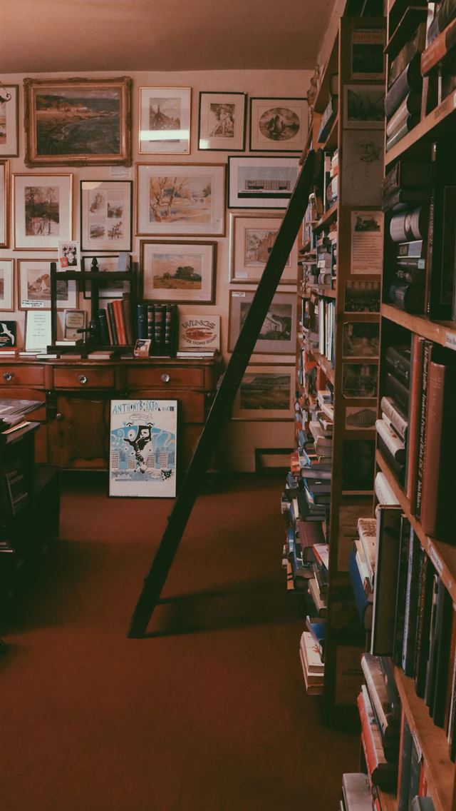 1290x2796 black ladder beside book shelf - books iPhone Wallpaper