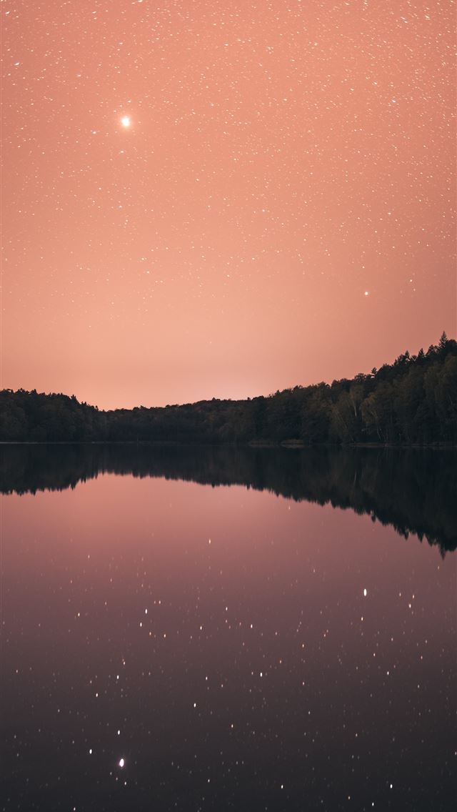 640x1136 a body of water surrounded by trees under a pink s... -  iPhone Wallpaper