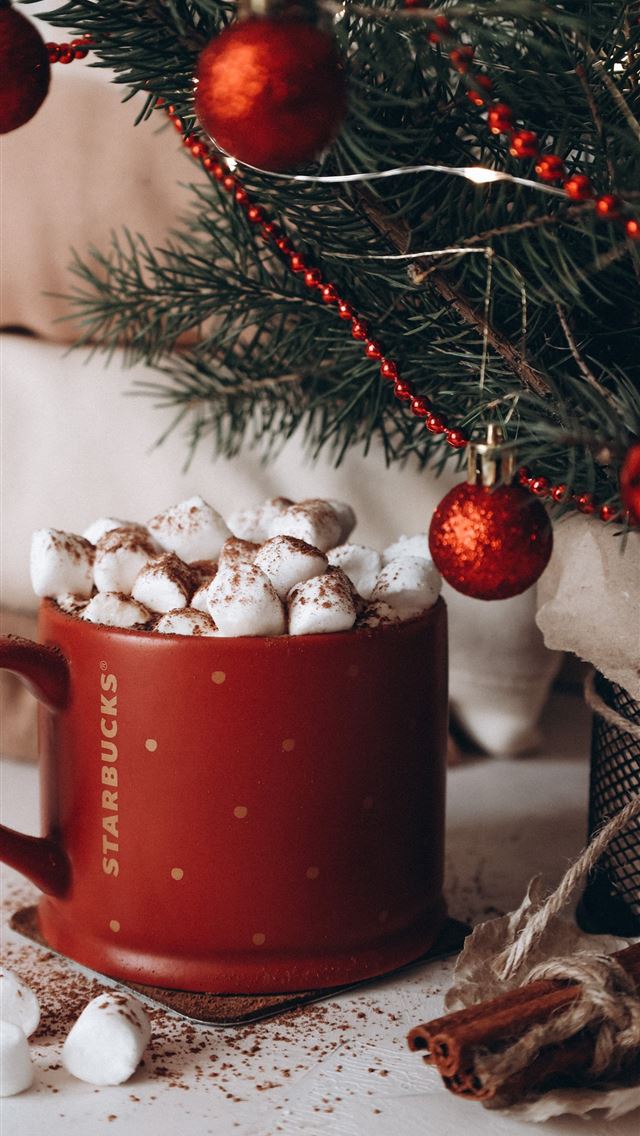 1290x2796 red ceramic mug with white and red flowers on whit... - coffee iPhone Wallpaper
