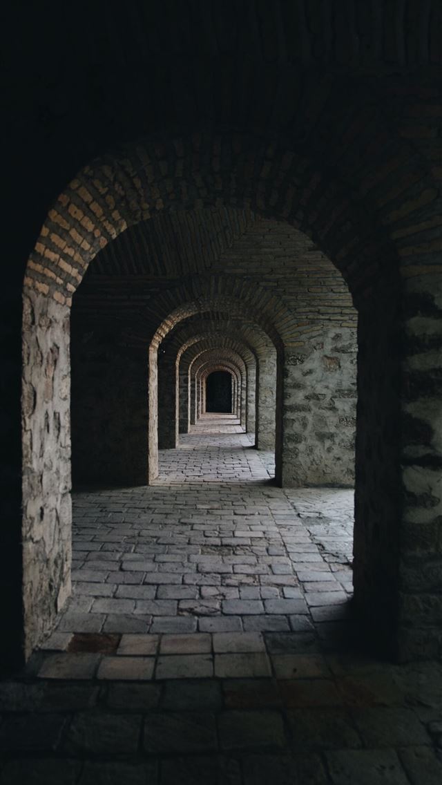 1242x2688 brick walled hallways - grey iPhone Wallpaper
