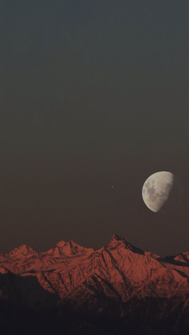 1290x2796 snow covered mountain under full moon - outer space iPhone Wallpaper
