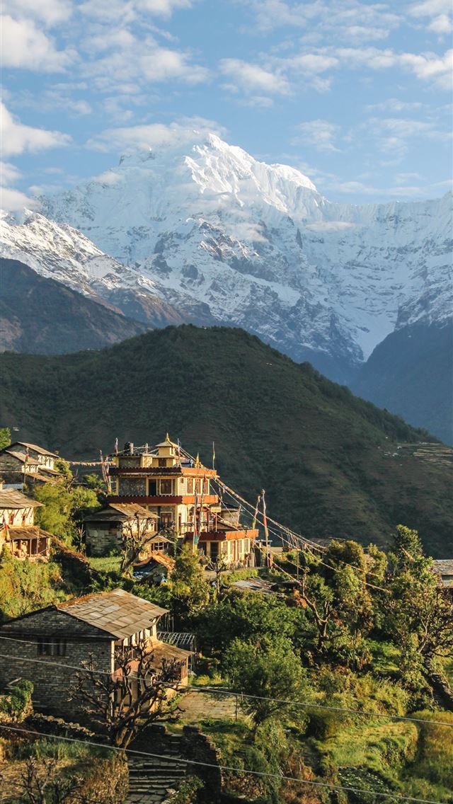 1290x2796 houses overlooking mountain range - house iPhone Wallpaper