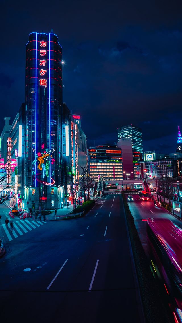 1290x2796 cars on road near high rise buildings during night... - neon iPhone Wallpaper