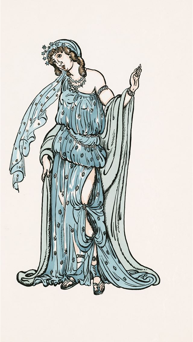 1290x2796 woman in blue dress illustration - watercolor iPhone Wallpaper