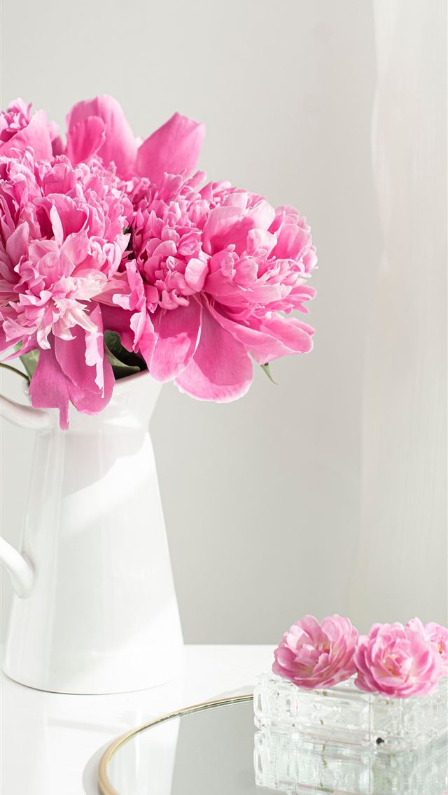 1290x2796 pink flowers in white ceramic vase - pink iPhone Wallpaper