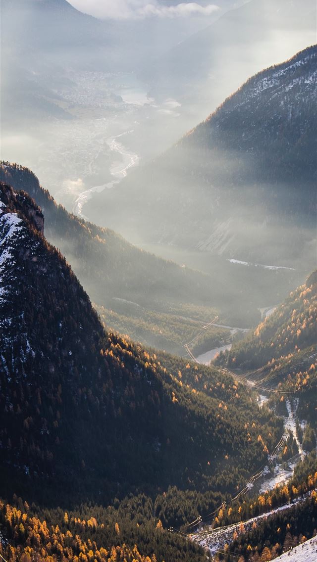 1290x2796 tree covered valley between snow capped mountains ... - italy iPhone Wallpaper