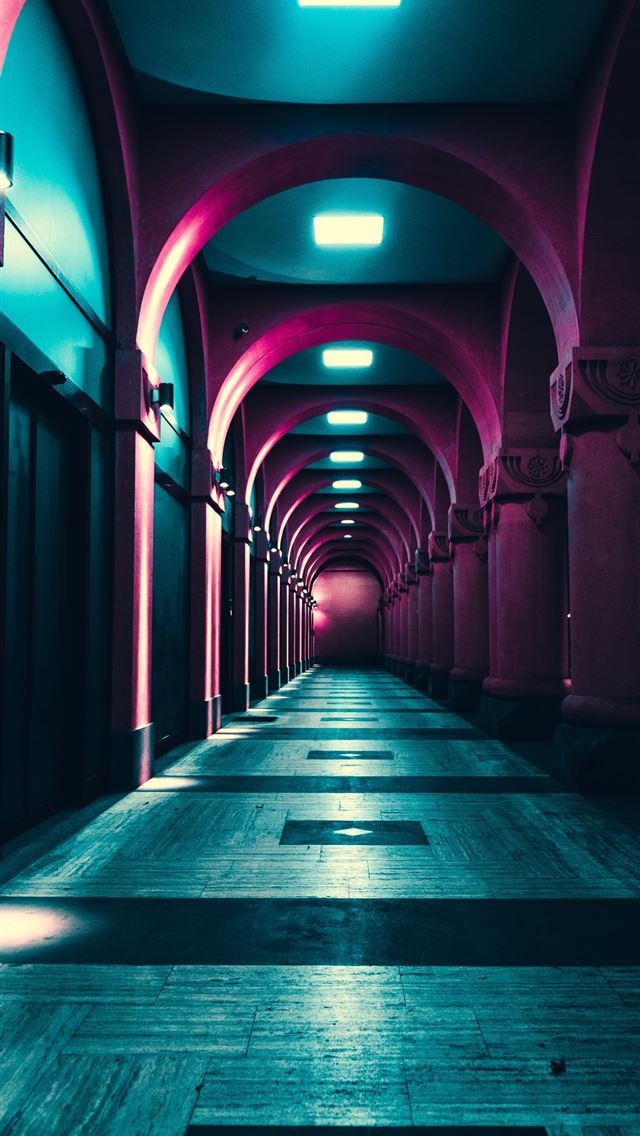 1290x2796 a very long hallway with some lights on -  iphone 14 Wallpaper