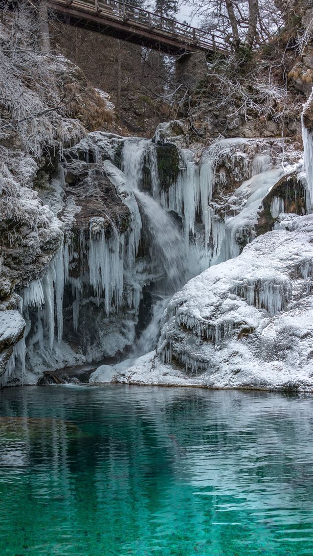 1290x2796 body of water near bridge - winter iPhone Wallpaper