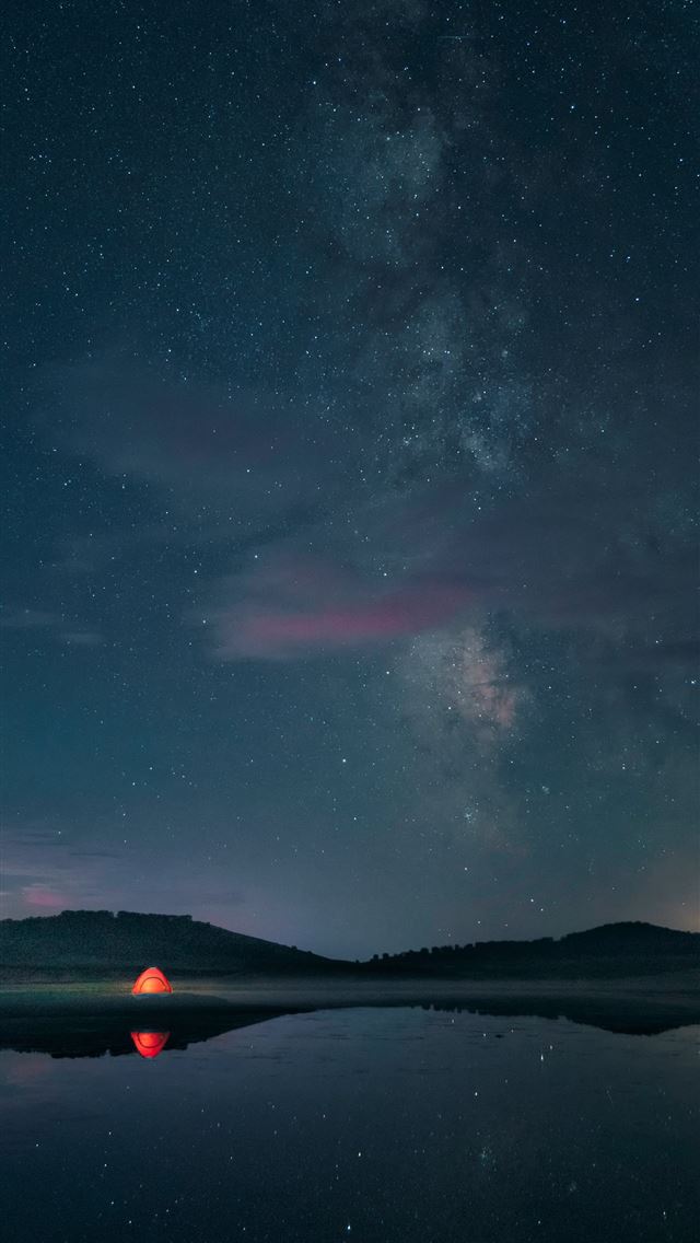 1290x2796 the night sky is reflected in the water - mountain iPhone Wallpaper