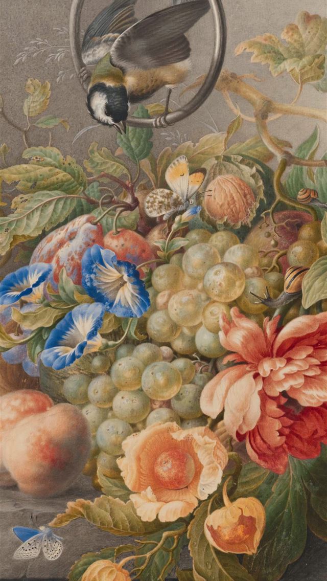 1290x2796 red and blue flowers painting - watercolor iPhone Wallpaper
