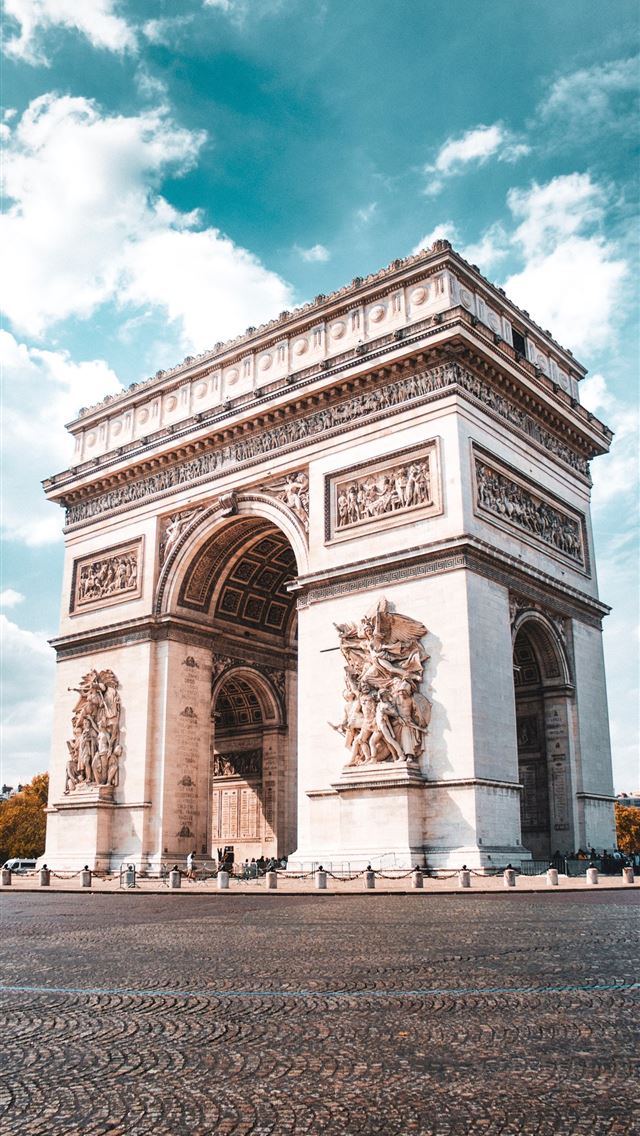 1290x2796 white concrete arc under blue sky and white clouds... - france iPhone Wallpaper