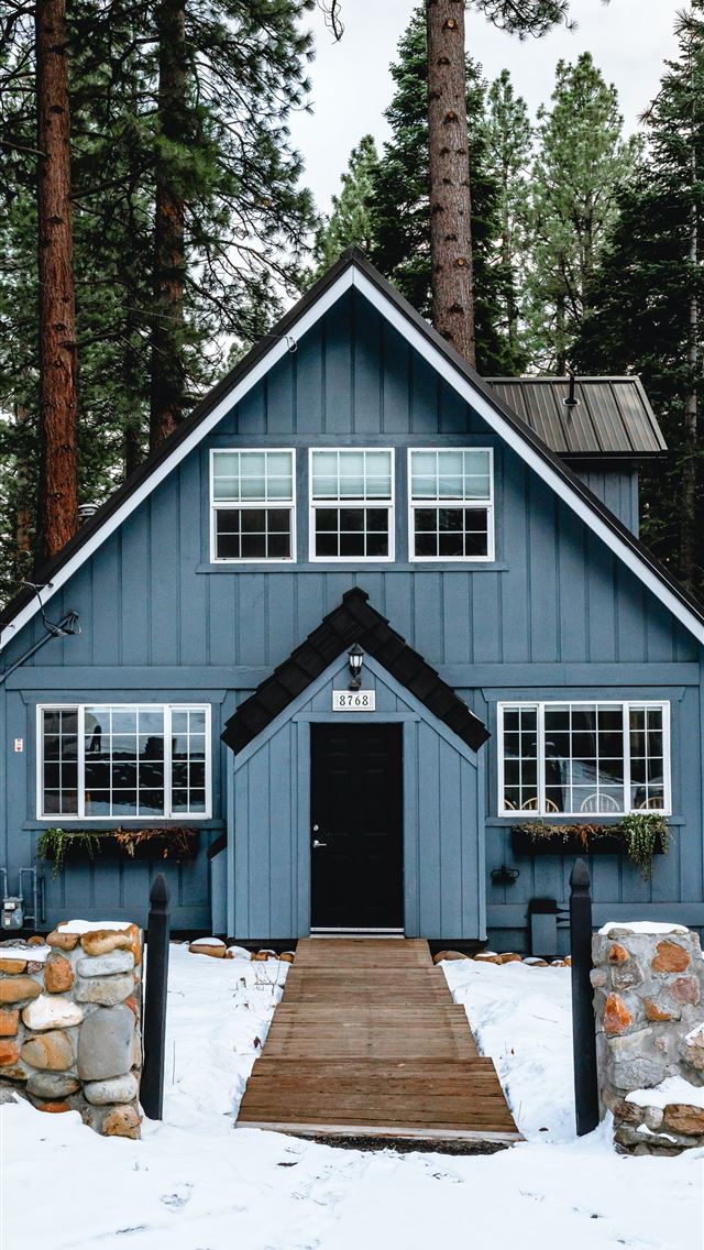 1290x2796 white and brown wooden house near green trees duri... - trees iPhone Wallpaper