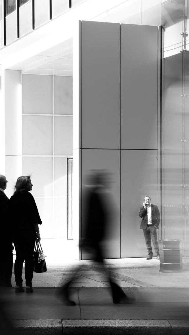 1290x2796 grayscale photo of people walking towards building -  iphone 15 Wallpaper