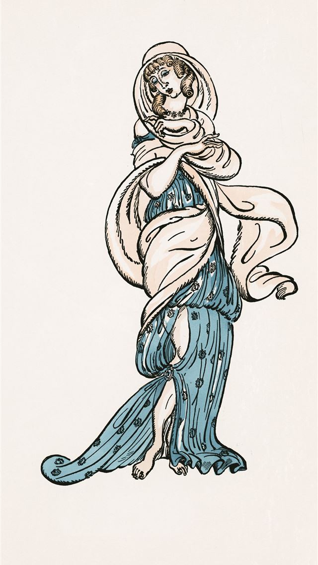 1290x2796 woman in blue dress illustration -  iphone 15 Wallpaper