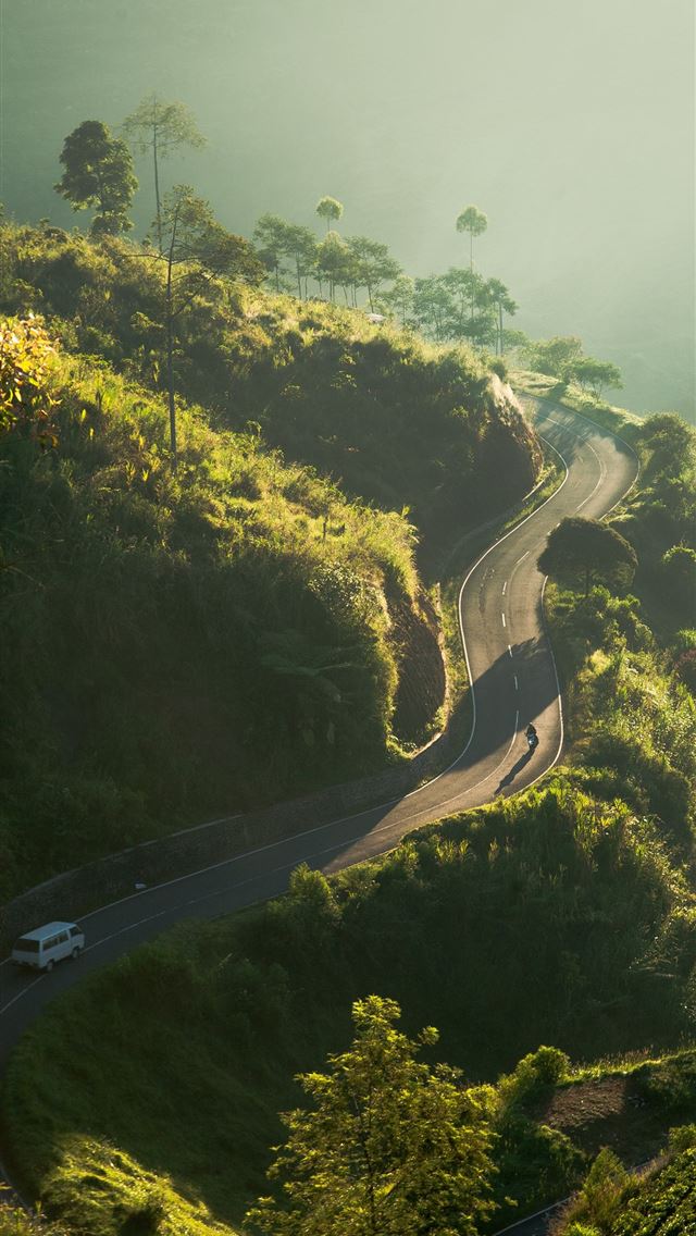 1290x2796 aerial photography of white van on road -  iphone 15 Wallpaper