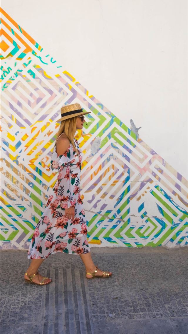 1290x2796 woman walking on road - colorful iPhone Wallpaper