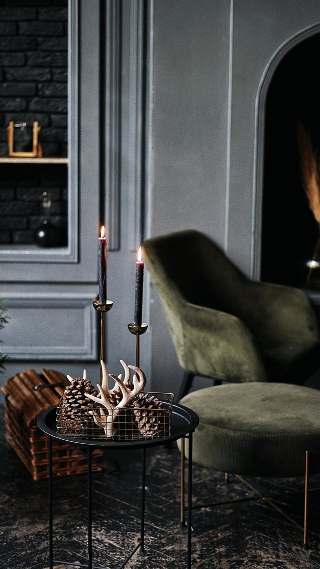 1290x2796 gray padded chair beside brown woven basket - wood iPhone Wallpaper