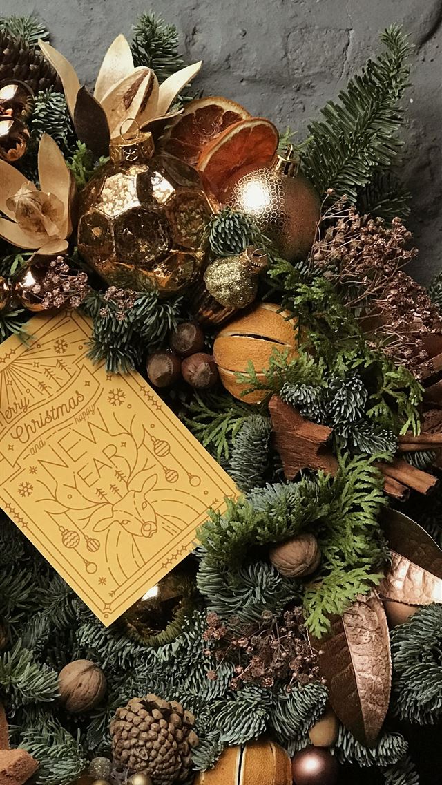 1290x2796 gray and brown wreath - holiday iPhone Wallpaper