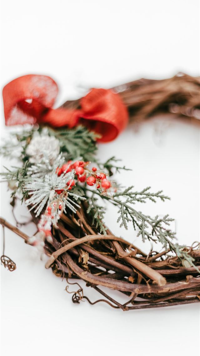 1290x2796 red and white christmas baubles on brown woven bas... - flower iPhone Wallpaper