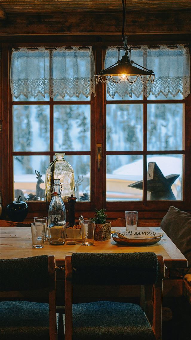 1290x2796 view of table with glasses near closed window - grey iPhone Wallpaper