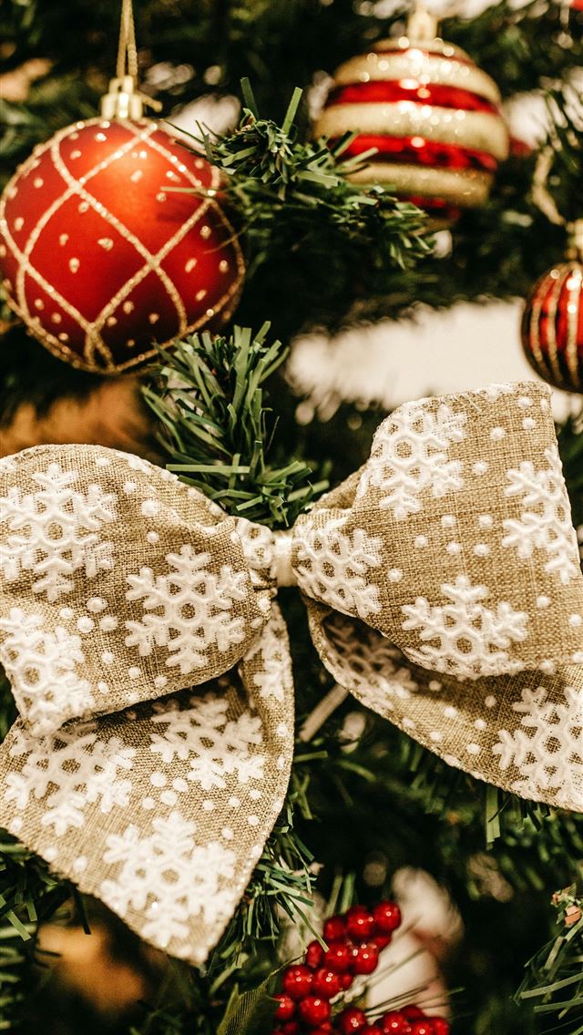 1290x2796 red and white Christmas baubles hanged on Christma... - holiday iPhone Wallpaper