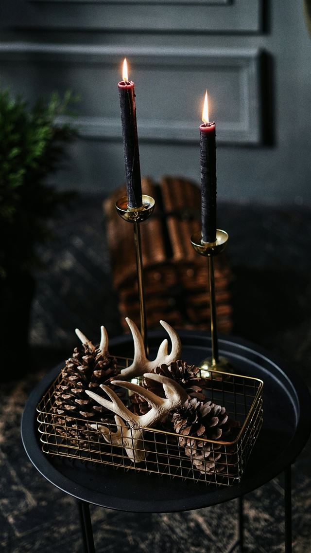 1290x2796 gold steel candle holder with lighted candles - grey iPhone Wallpaper