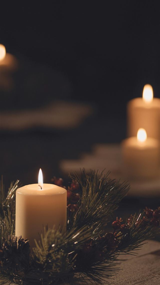 1290x2796 white pillar candle on brown wooden table - fire iPhone Wallpaper