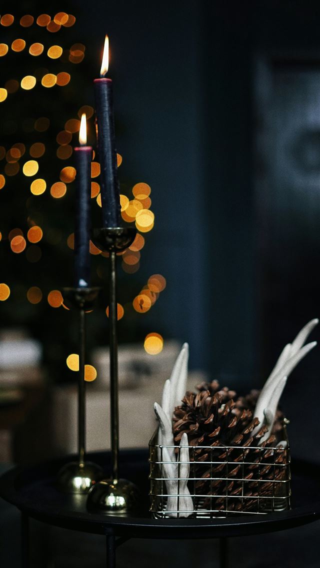 1290x2796 lighted candles on black metal candle holder - cake iPhone Wallpaper