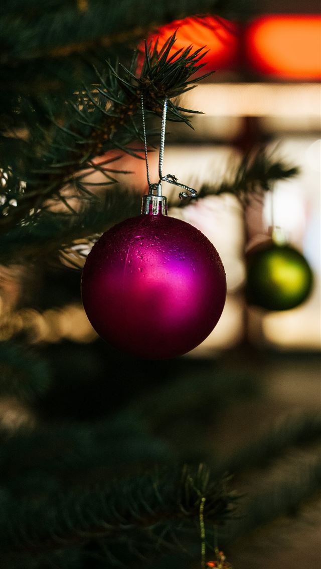 1290x2796 close up selective focus shot of purple bauble han... - pink iPhone Wallpaper