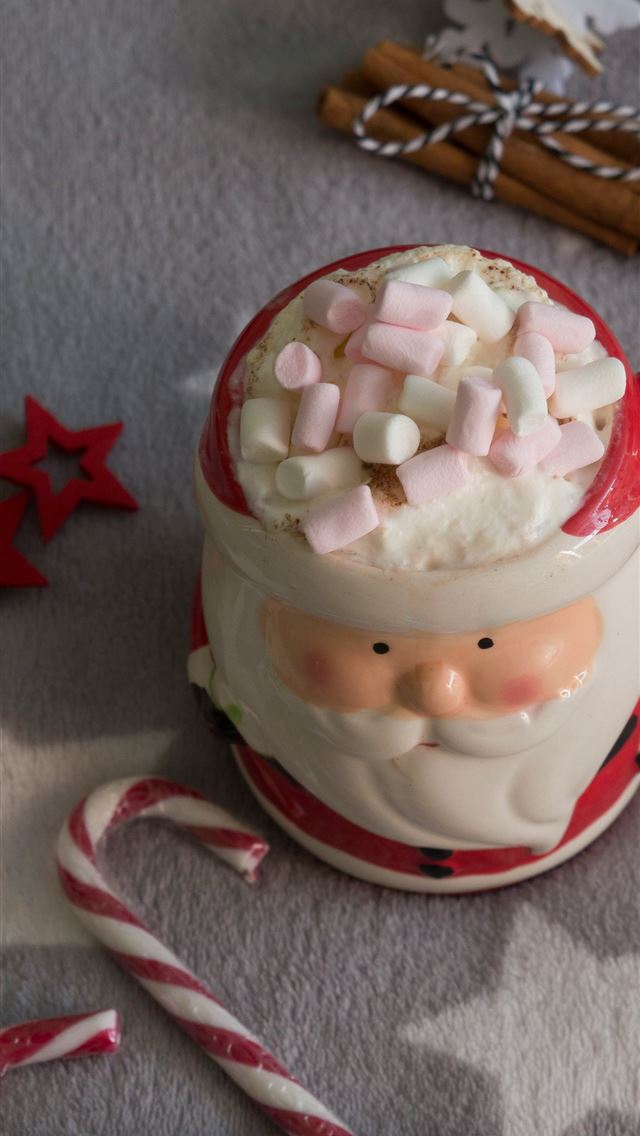 1290x2796 red and white Santa Claus ceramic mug - stars iPhone Wallpaper