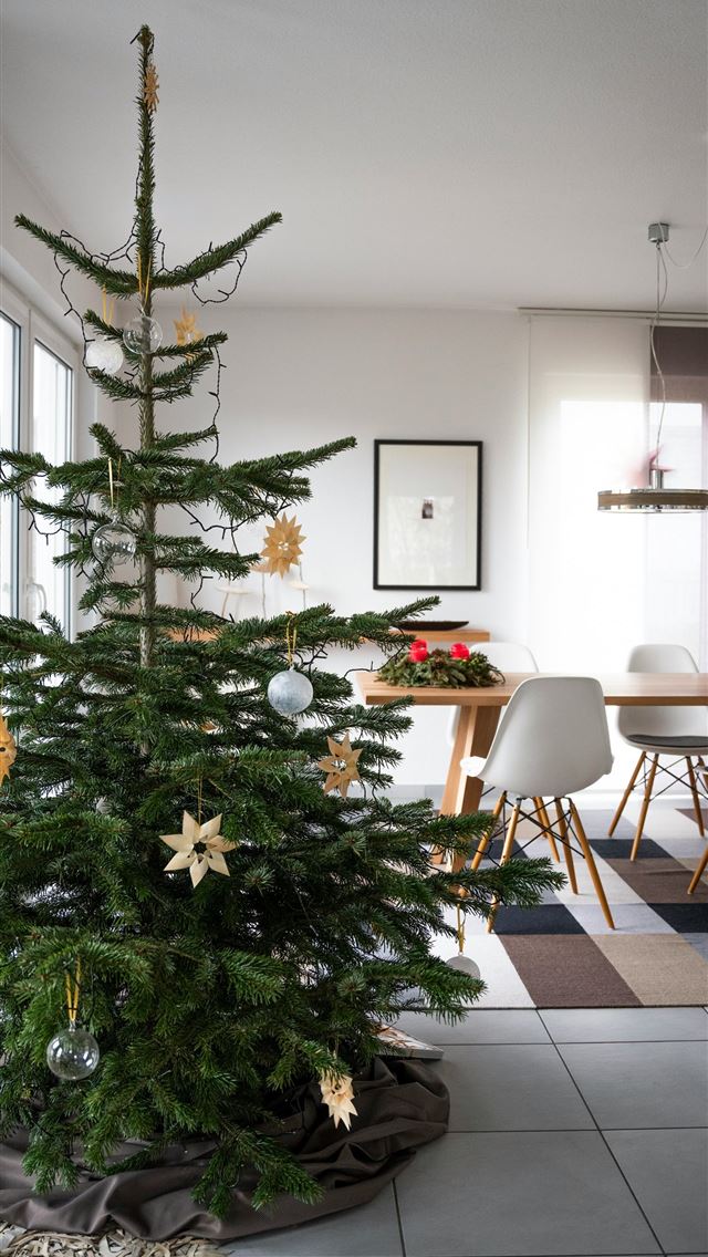 1290x2796 green christmas tree with baubles and string light... - tree iPhone Wallpaper