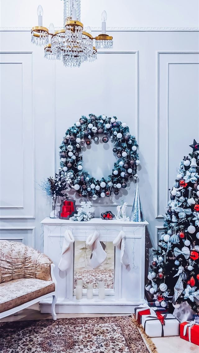 1290x2796 green Christmas and wreath decors - tree iPhone Wallpaper