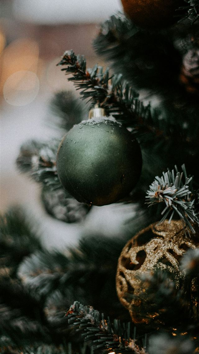 1290x2796 silver christmas baubles on green christmas tree - tree iPhone Wallpaper