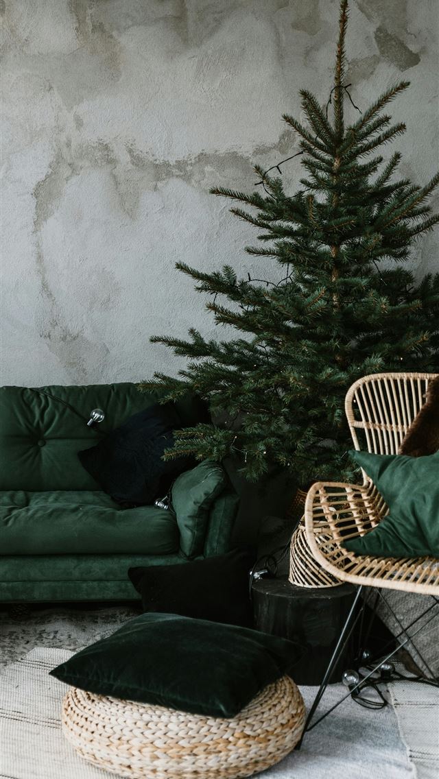 1290x2796 a tree and a chair in a room with a couch and a ta... -  iphone 15 Wallpaper