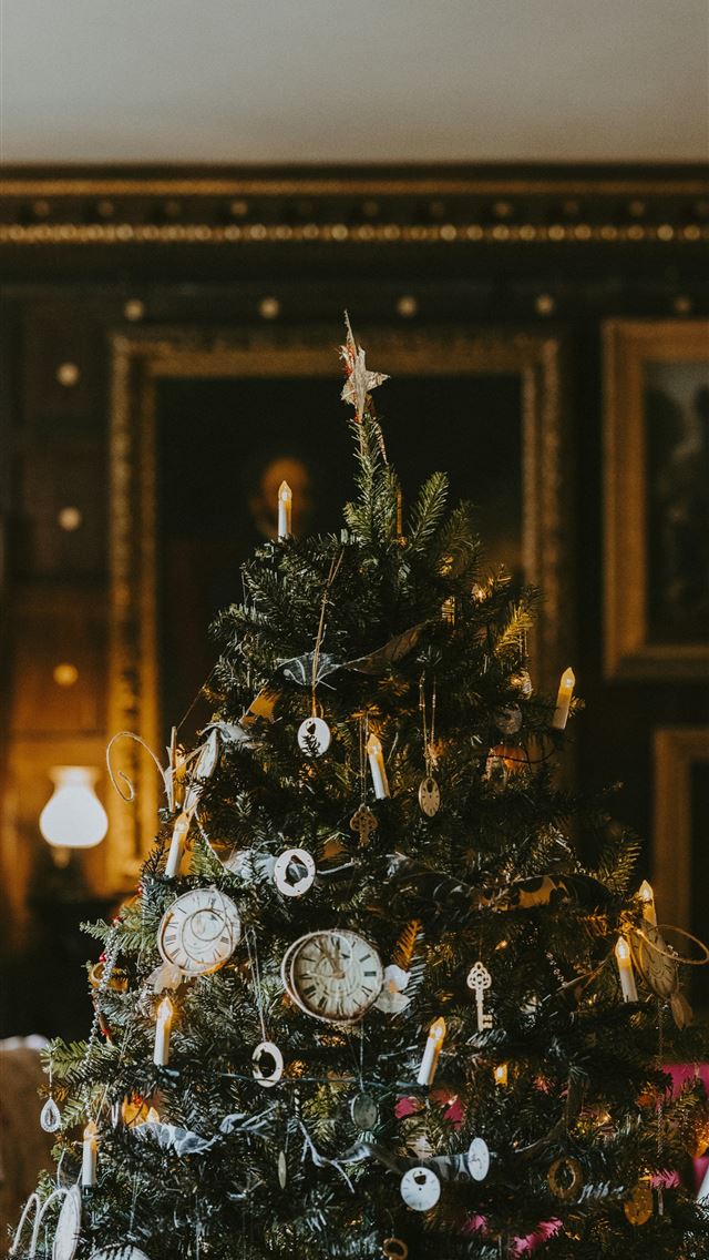 1290x2796 Christmas tree with baubles and string light -  iphone 15 Wallpaper