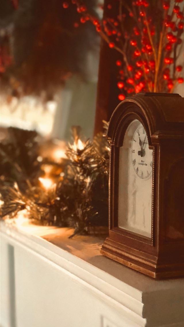 1290x2796 brown and white analog clock on wall rack - christmas iPhone Wallpaper