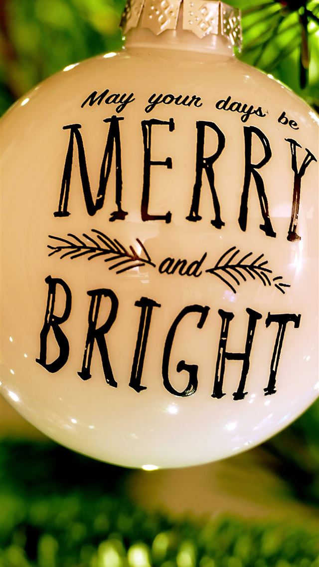 1290x2796 white and black Merry Bright Christmas bauble - birthday cake iPhone Wallpaper