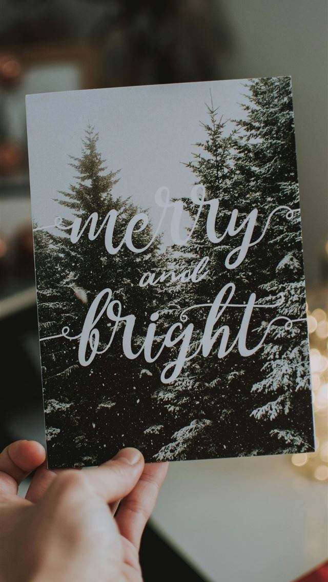 1290x2796 merry and bright printed card - christmas iPhone Wallpaper