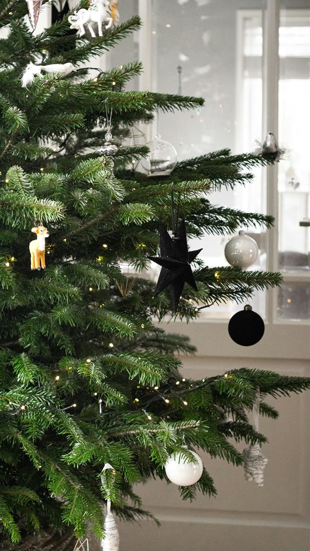 1290x2796 green christmas tree with baubles - christmas tree iPhone Wallpaper