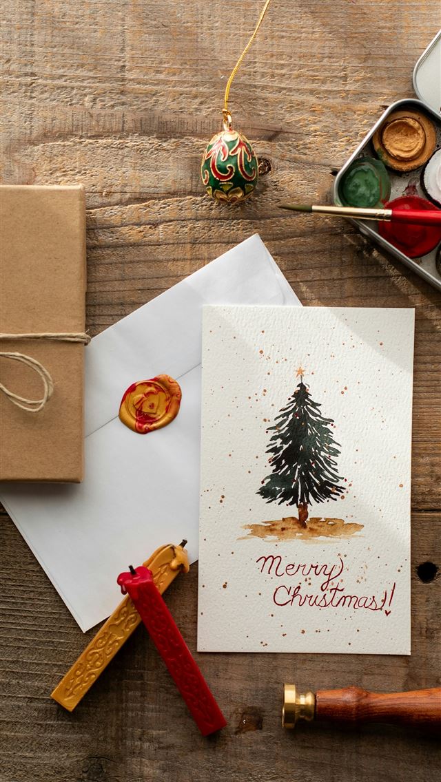 1290x2796 a christmas card with a christmas tree on it - grey iPhone Wallpaper