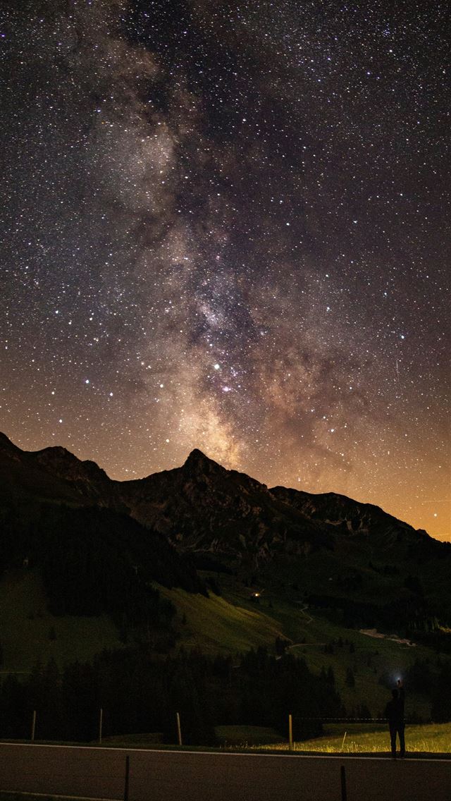 1290x2796 silhouette of mountains under starry night -  iPhone Wallpaper