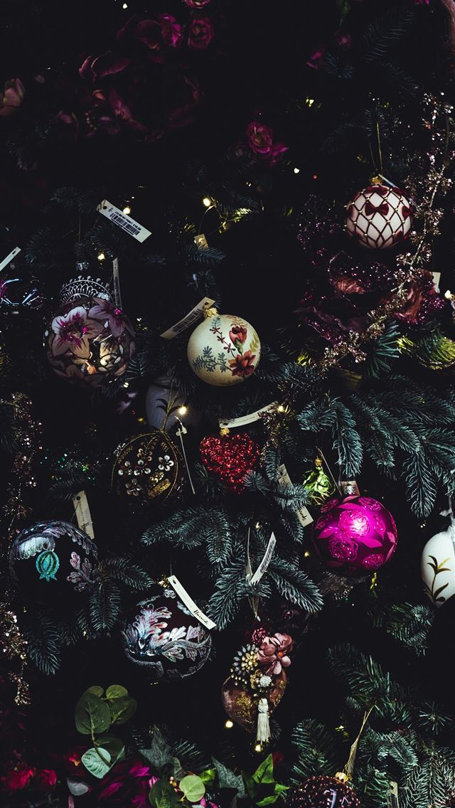 1290x2796 Christmas tree and assorted color Christmas bauble... - christmas iPhone Wallpaper