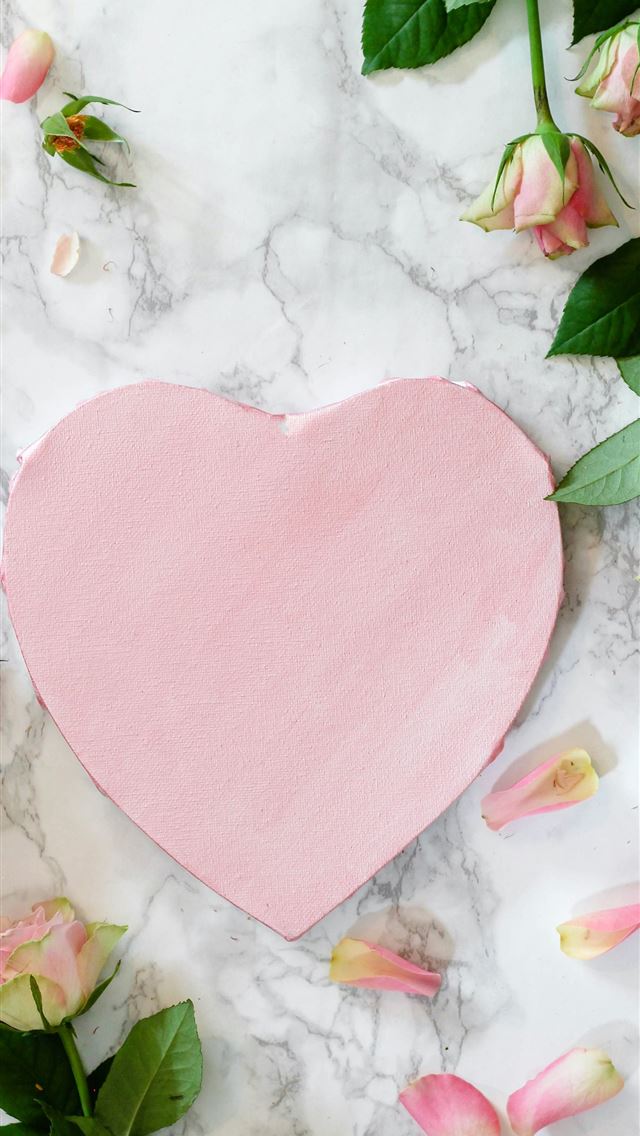 1290x2796 pink heart shaped paper on white and pink floral t... - valentine's day iPhone Wallpaper