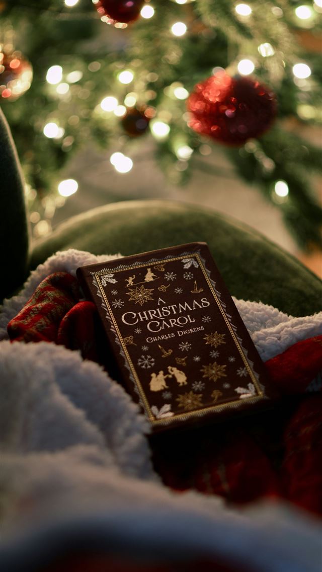 1290x2796 a book sitting on a blanket in front of a christma... -  iPhone Wallpaper