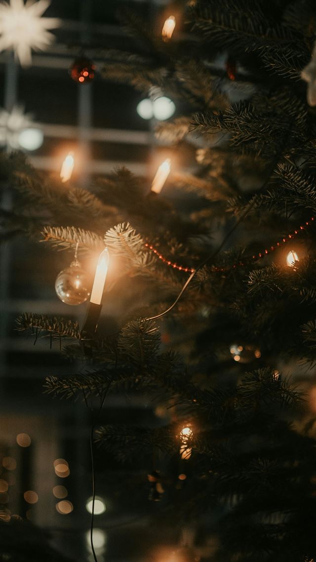 640x1136 a close up of a christmas tree with lights -  iPhone Wallpaper