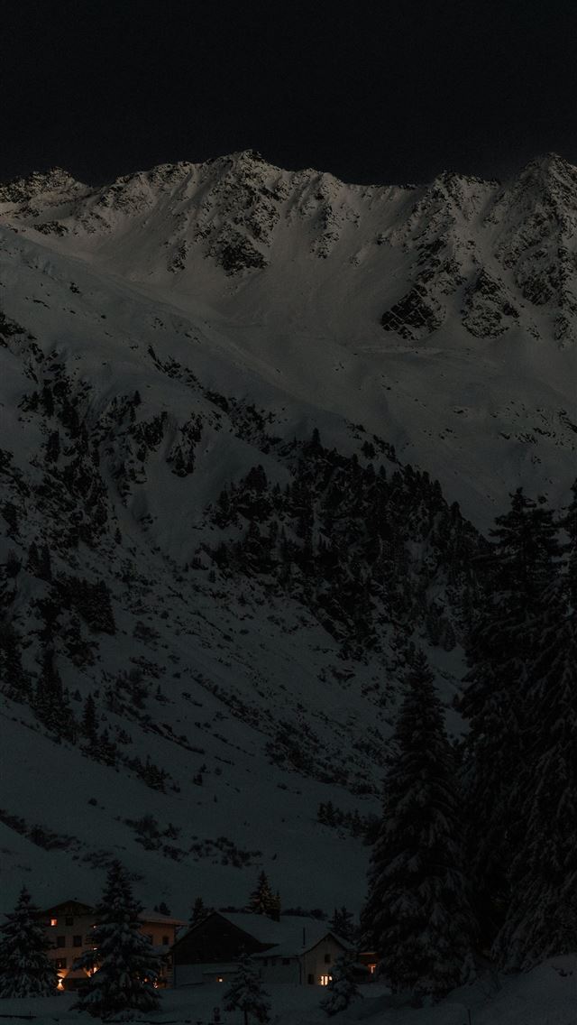 1290x2796 A night scene of a snowy mountain with a house in ... -  iPhone Wallpaper