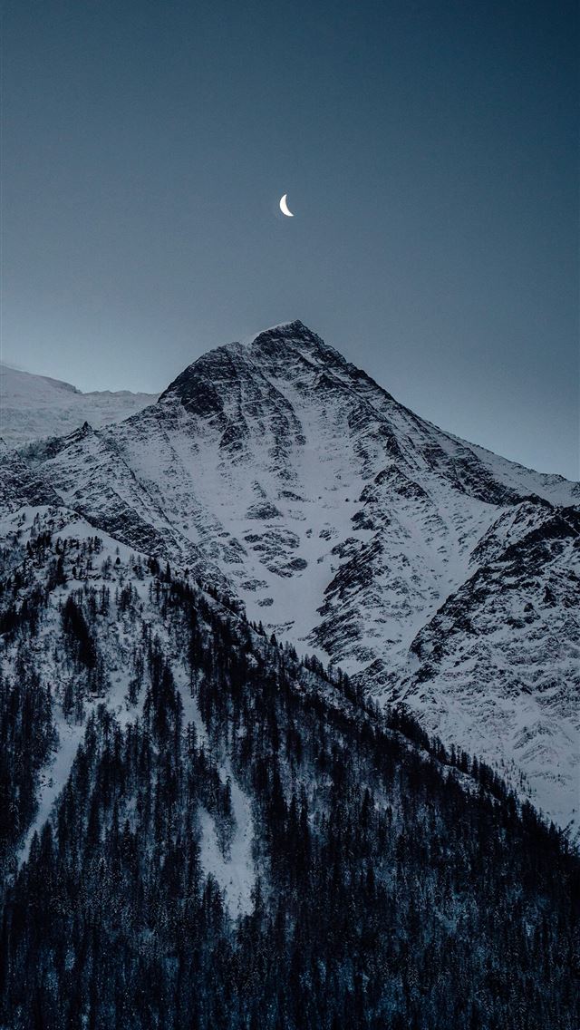 640x1136 A snowy mountain with a half moon in the sky -  iPhone Wallpaper