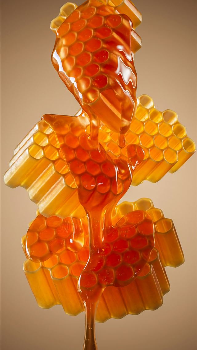 1290x2796 a honey dripping from a spoon onto a honeycomb -  iPhone Wallpaper
