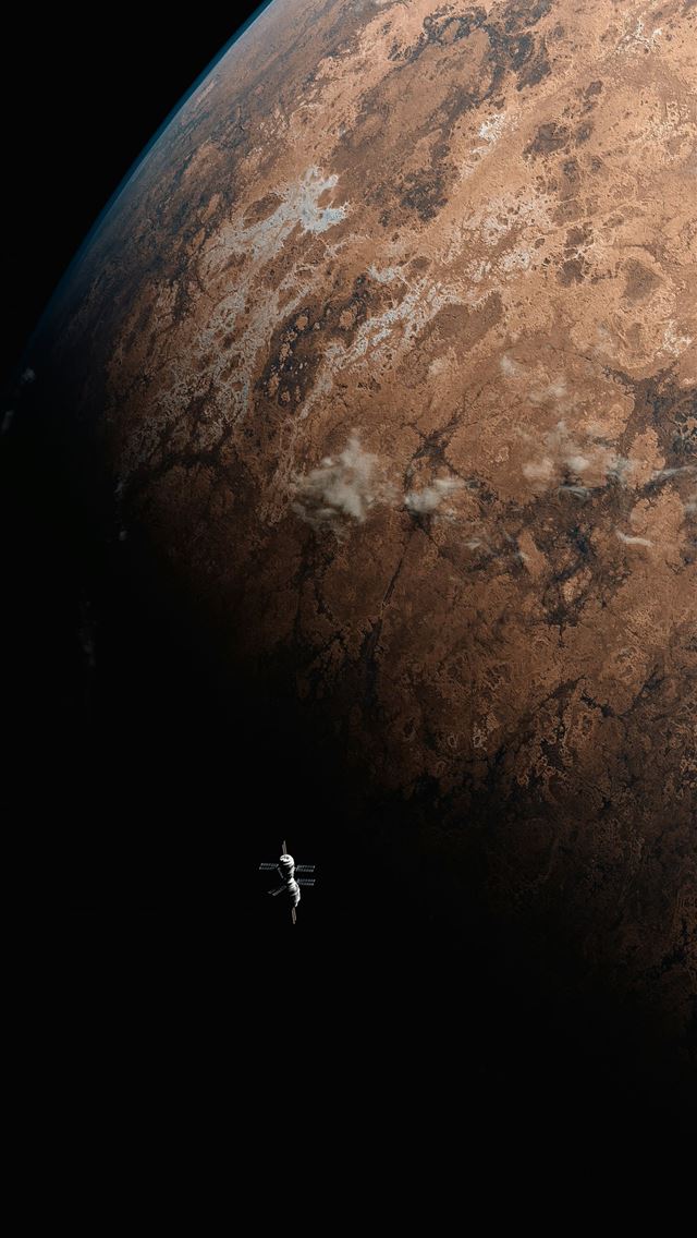1290x2796 A spacecraft flies near an alien planet  -  iphone 14 Wallpaper
