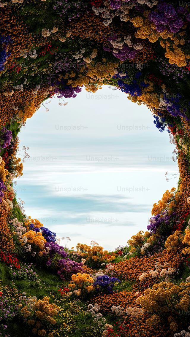 1290x2796 a circle of flowers with a sky in the background -  iPhone Wallpaper